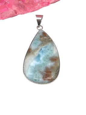 Larimar Necklace Pendant 925 Sterling Silver Overlay Chunky Blue Boho Stone
